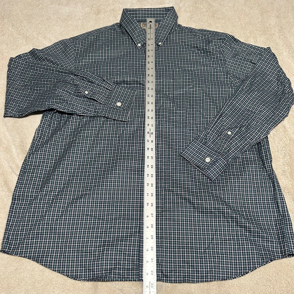 Duluth Trading Button Down Shirt Mens XL Blue Green Plaid Long Sleeve Pocket - Picture 4 of 6
